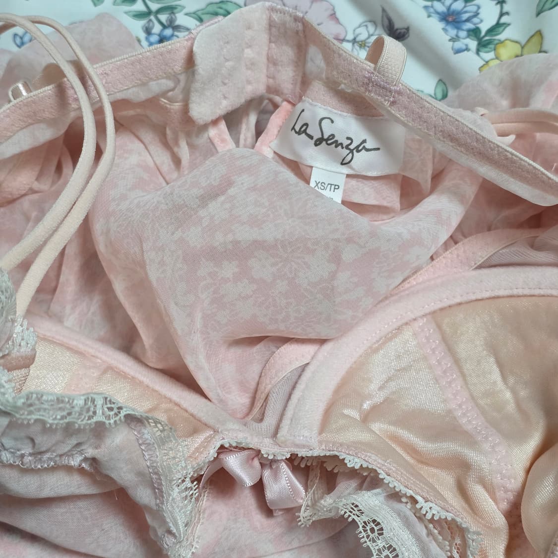 라센자 고전빈티지)히메갸루 핑크 레이스 리본 로맨틱 플로럴 슬립슬리브리스 상품이미지4