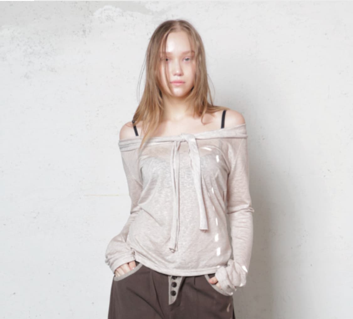 마리나무드 소프트 오프숄더 티셔츠 베이지 FREE 상품이미지1