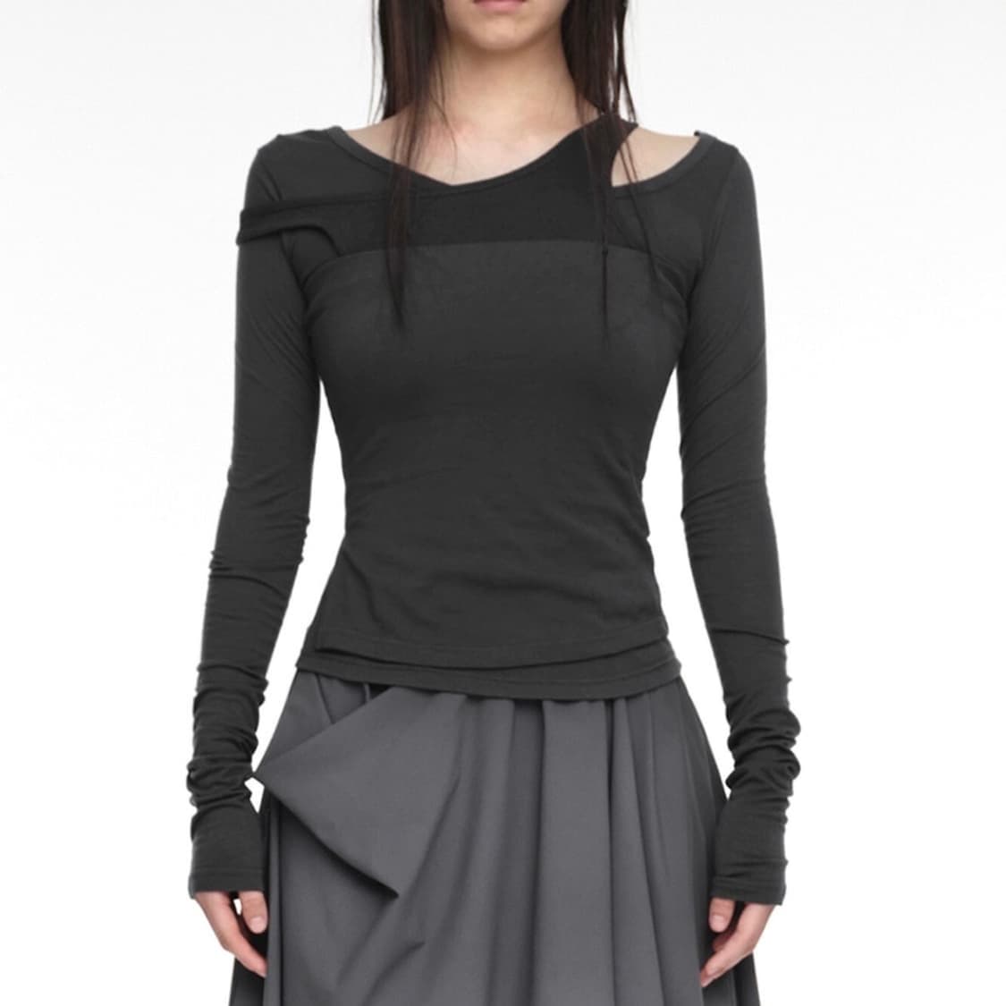 NACHE 나체 믹스드 레이어드 롱 슬리브 차콜 상품이미지1