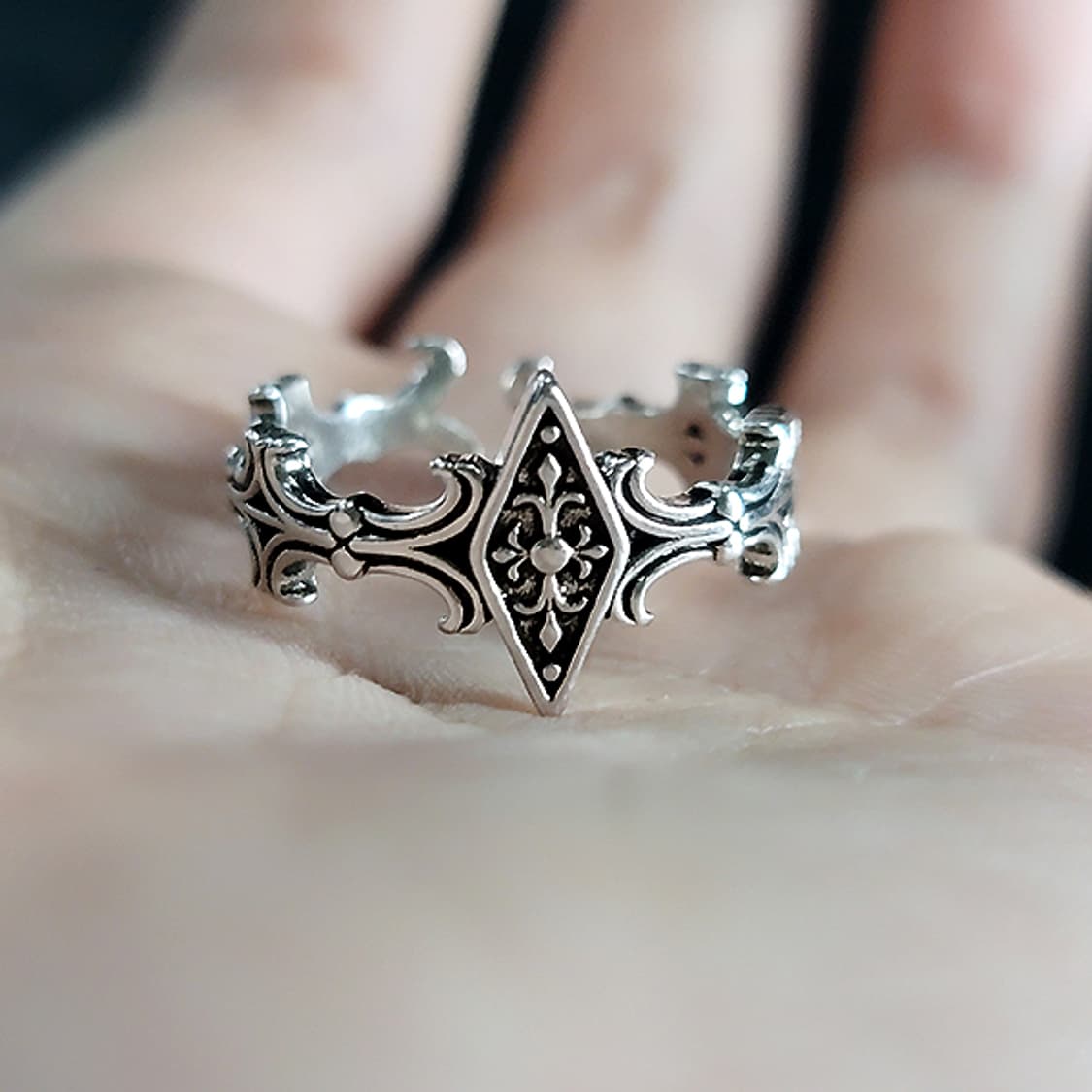 Loxmar 백동 남자 엔틱 빈티지 명품 다이아 꽃 십자가 반지 상품이미지5