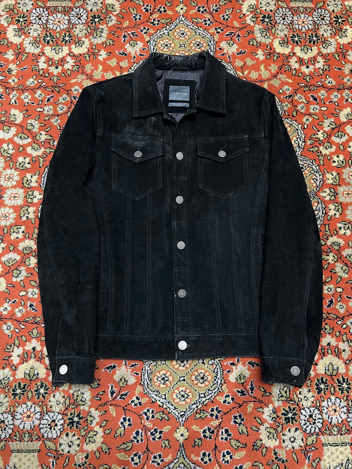 [M] ZARA MAN 자라 블랙 리얼 스웨이드 트러커 자켓 상품이미지1