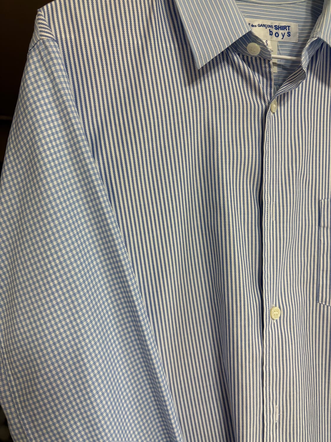 꼼데가르송 서츠 보이 스트라이프 깅엄 배색 셔츠 상품이미지3