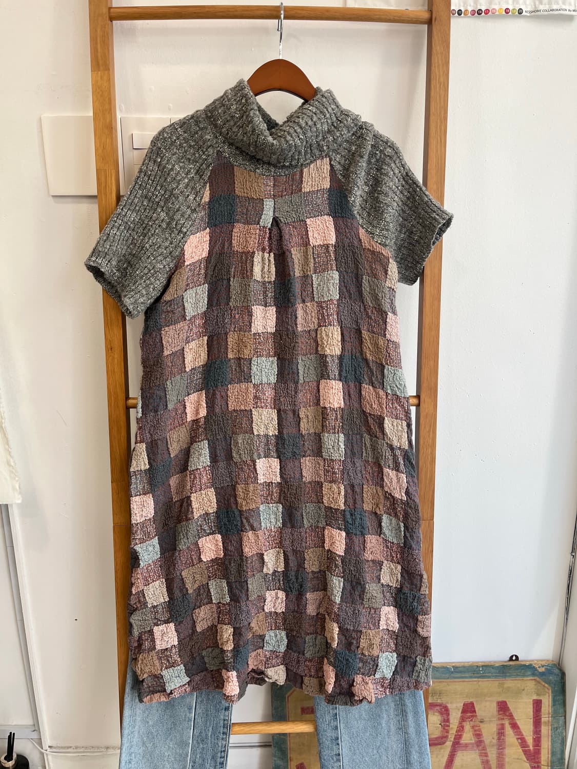  패치워크 반팔 니트 원피스 상품이미지1