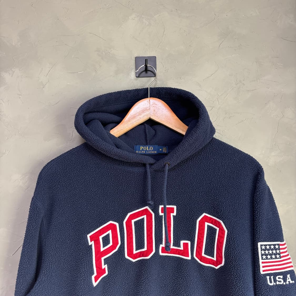 폴로 랄프로렌 빅로고 성조기 후리스 후드 네이비 상품이미지2