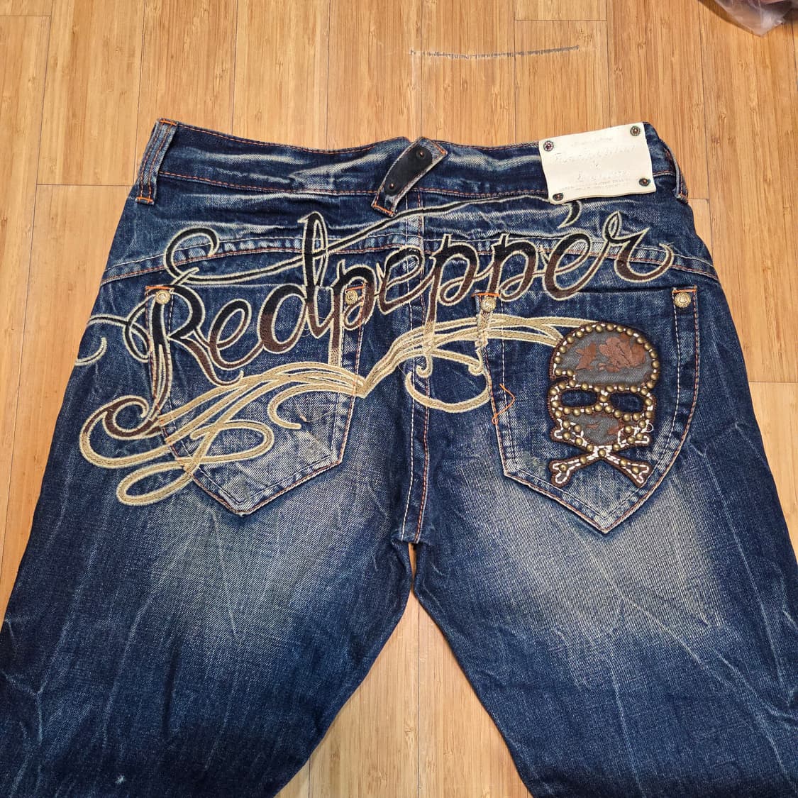 JPN Y2K 레드페퍼 백레터링 워싱 부츠컷 데님 팬츠 (30in) 상품이미지3