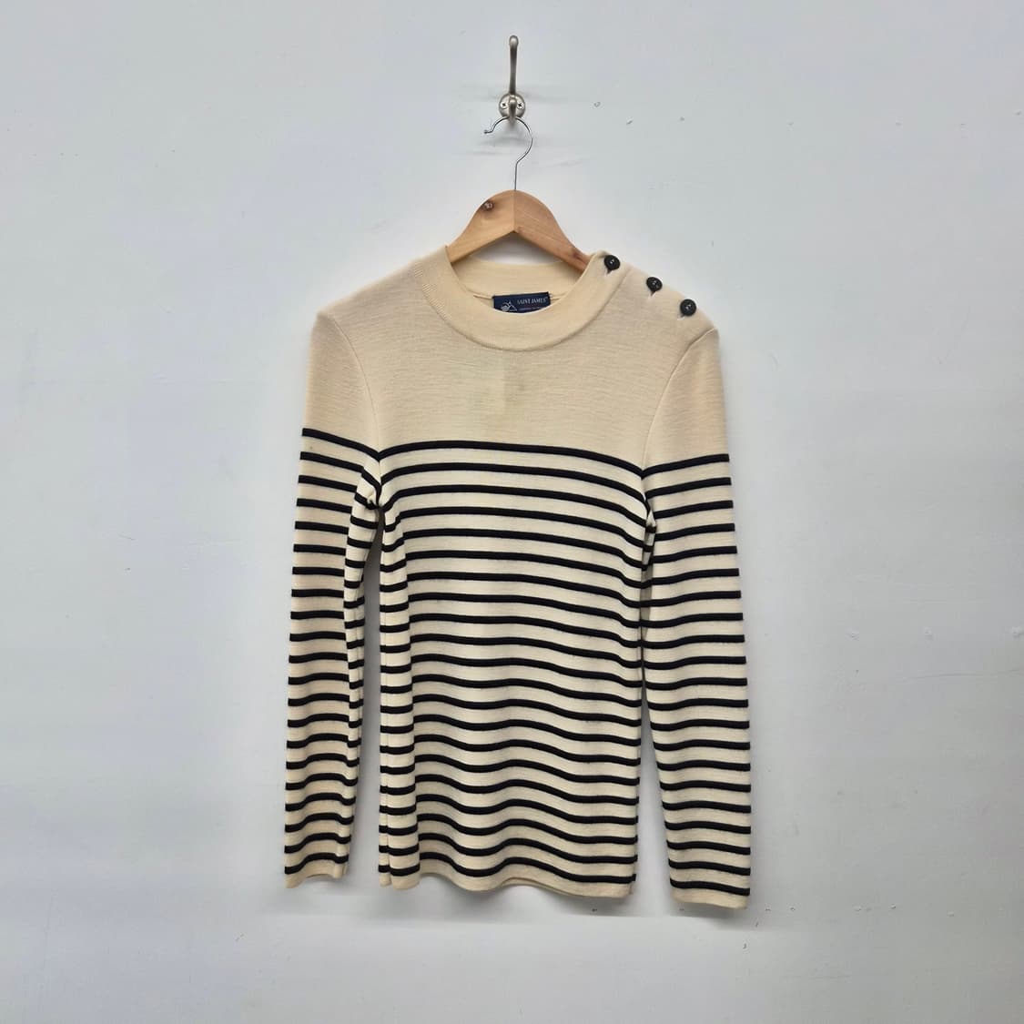 세인트제임스 스트라이프 숄더 버튼 울 니트 여성 M 상품이미지1