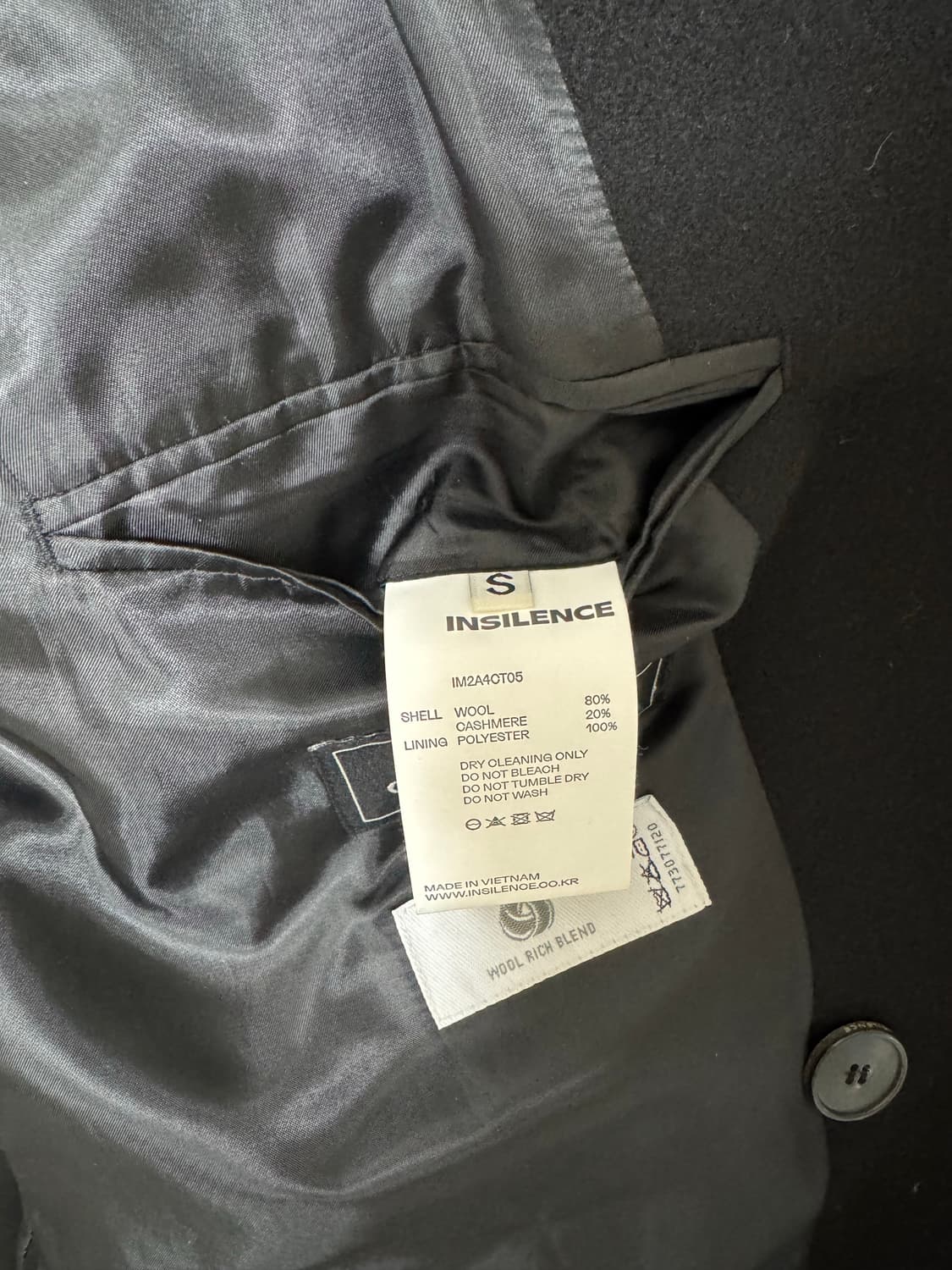 인사일런스 캐시미어 더블 롱 코트 BLACK/S 상품이미지5