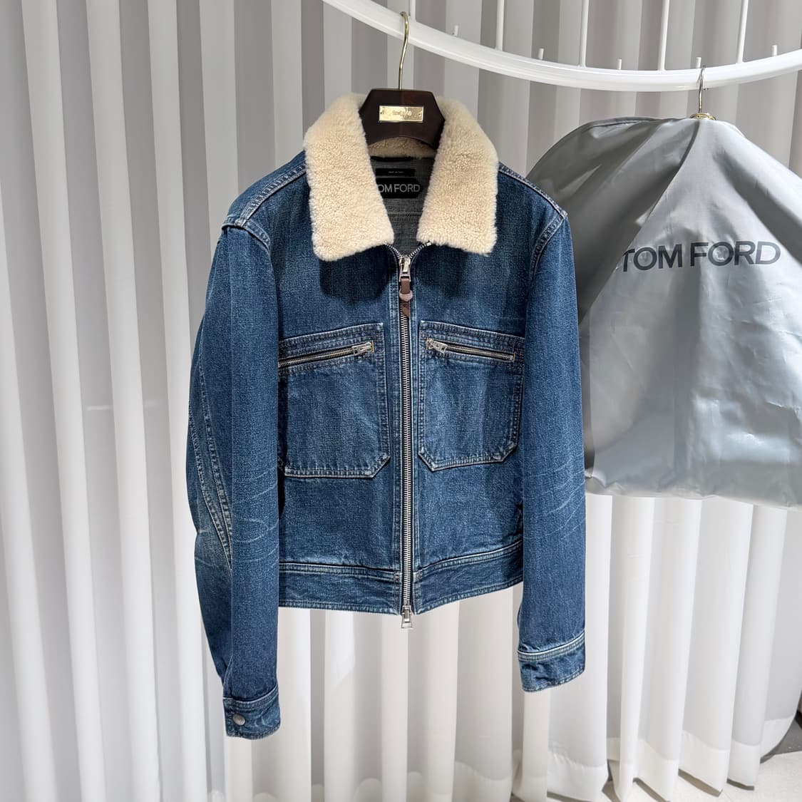 (A+/50) / 톰포드 데님 시어링 블루 데님 블루종 봄버 청자켓 상품이미지3