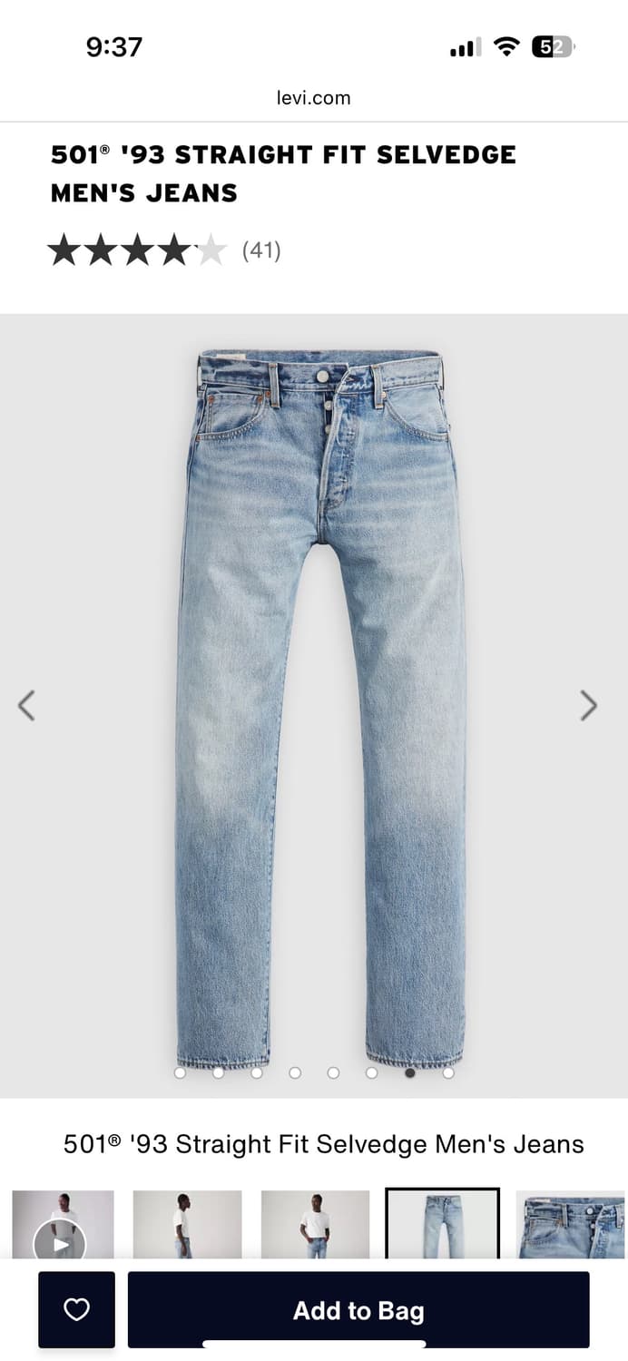 리바이스 501 '93 스트레이트핏 셀비지 청바지 상품이미지3