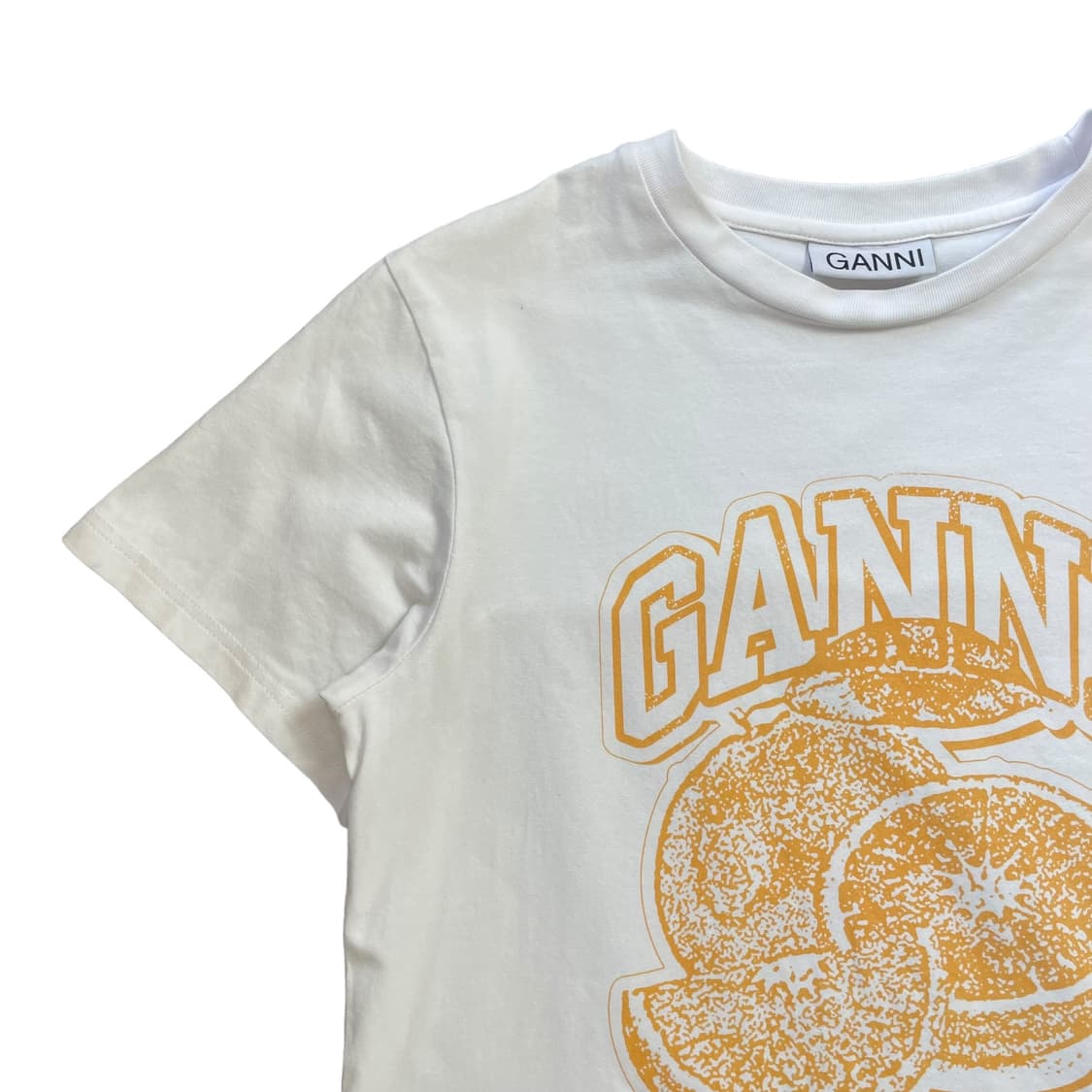 GANNI 가니 화이트 오렌지 프린팅 반팔 티셔츠 S 상품이미지3