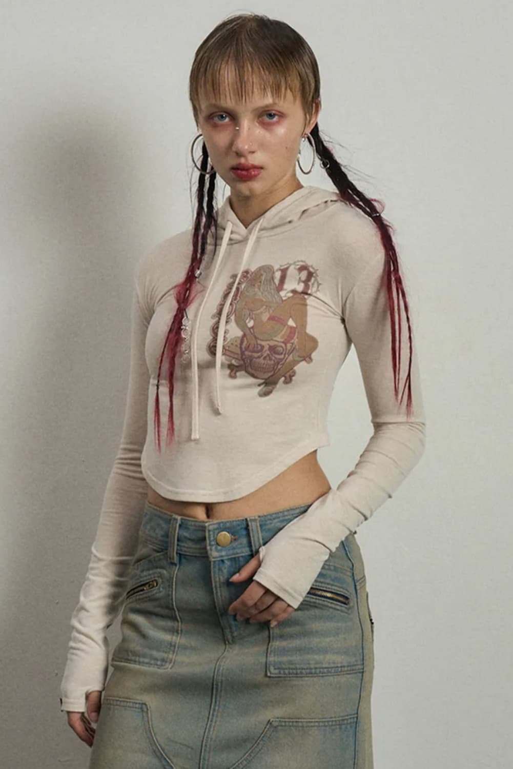 배디 후드 크롭 티셔츠  오트밀 상품이미지1