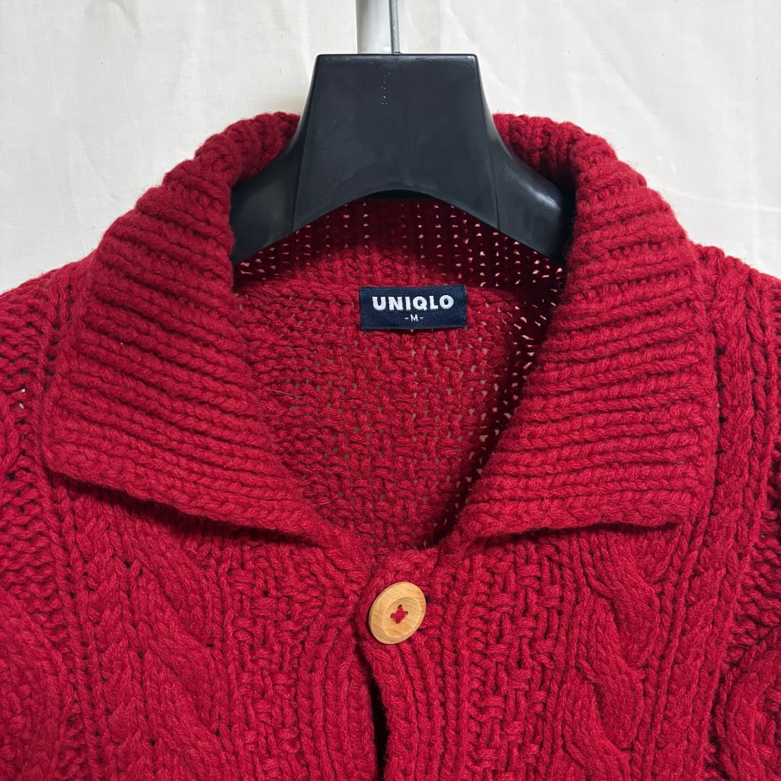 유니클로 울 케이블 카라 가디건 / 레드, M 상품이미지4