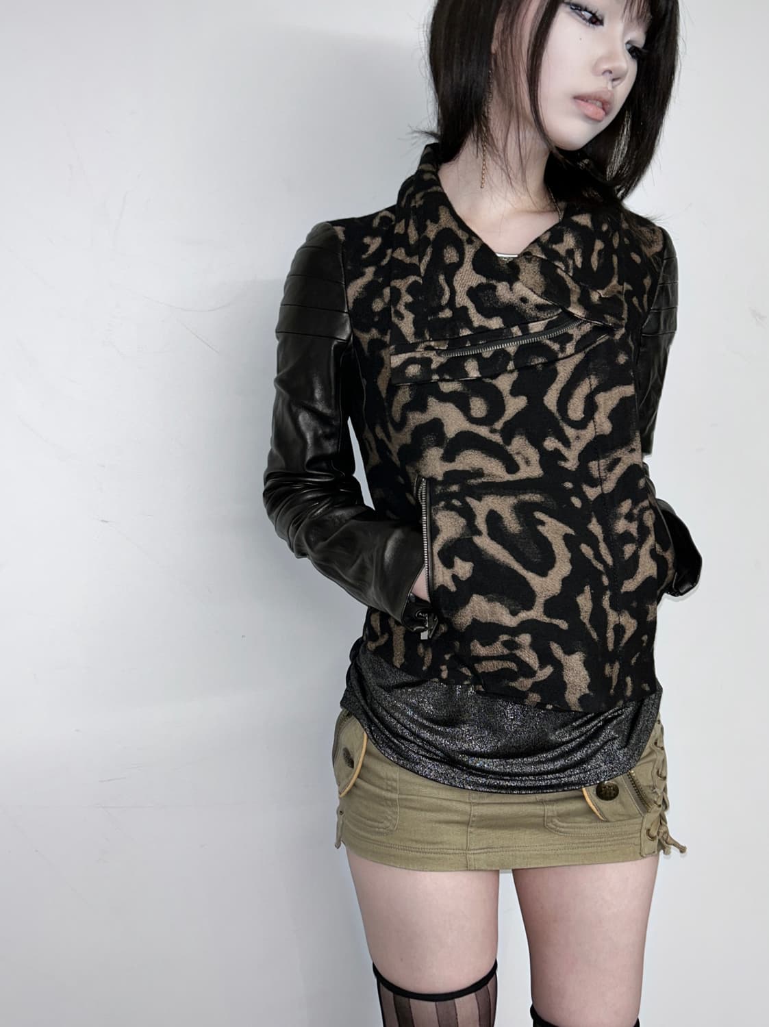 DvF 레오파드 울 레더 슬리브 하이넥 자켓 상품이미지2