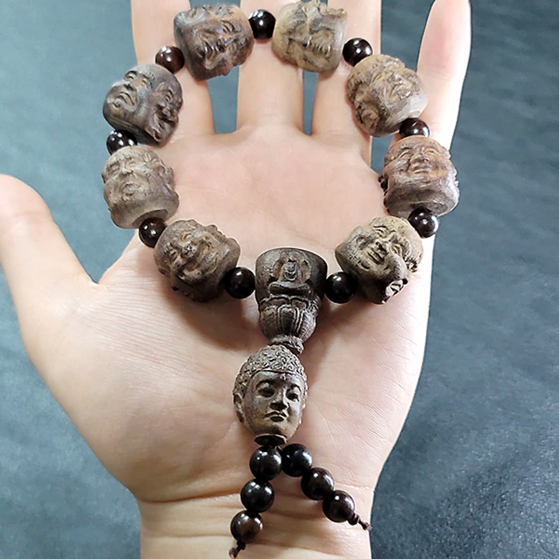 희로애락 침향나무 20mm 남자 소품 부처님 얼굴 불교 염주 팔찌 상품이미지6