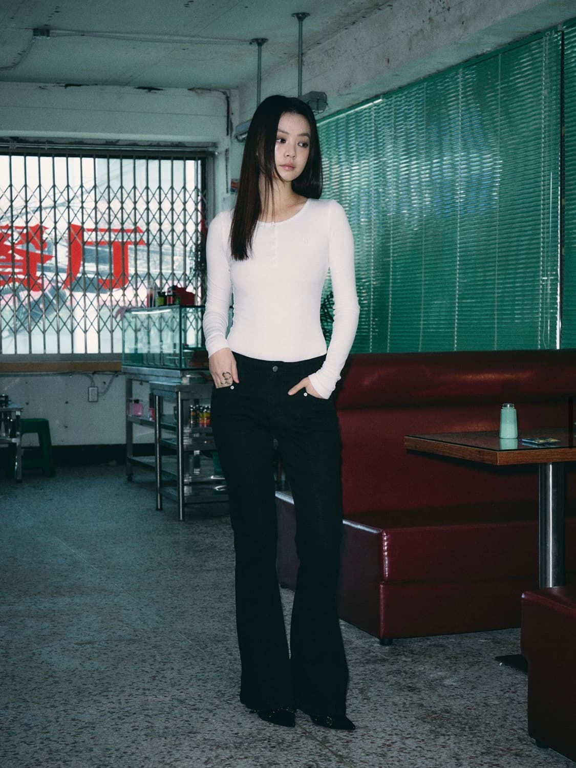 헬레네파리스 로고 큐빅 워시드 부츠컷 데님 팬츠 y2k 갸루 상품이미지3