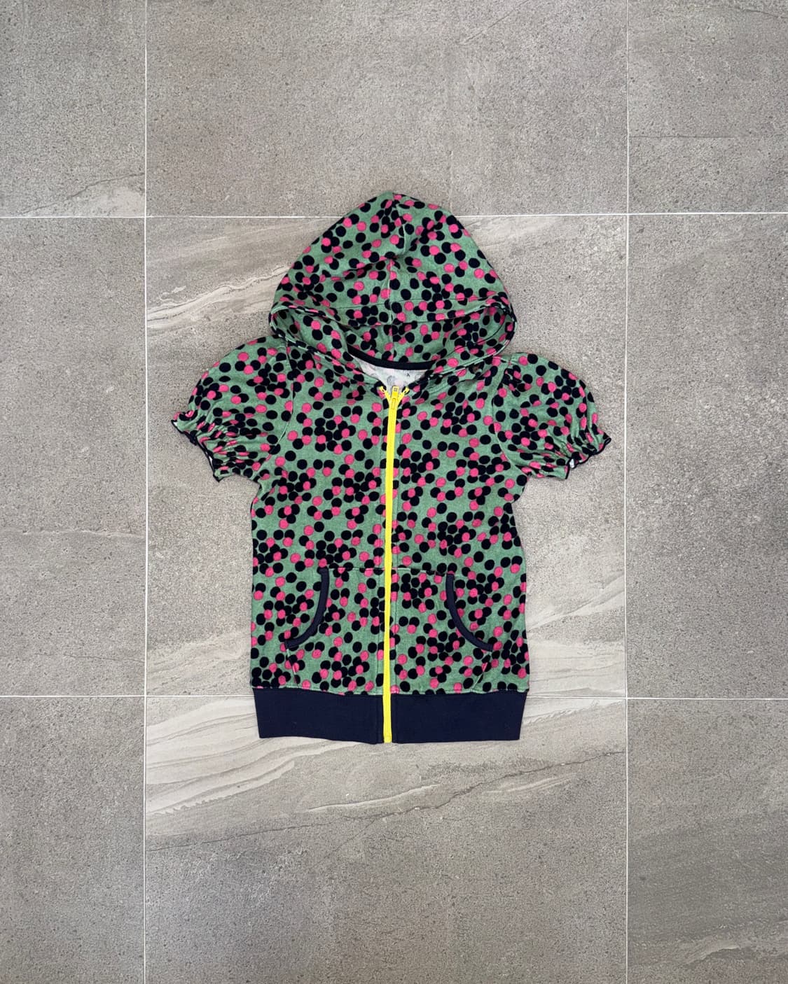 Mint pink dot velvet puff half 후드집업 상품이미지1