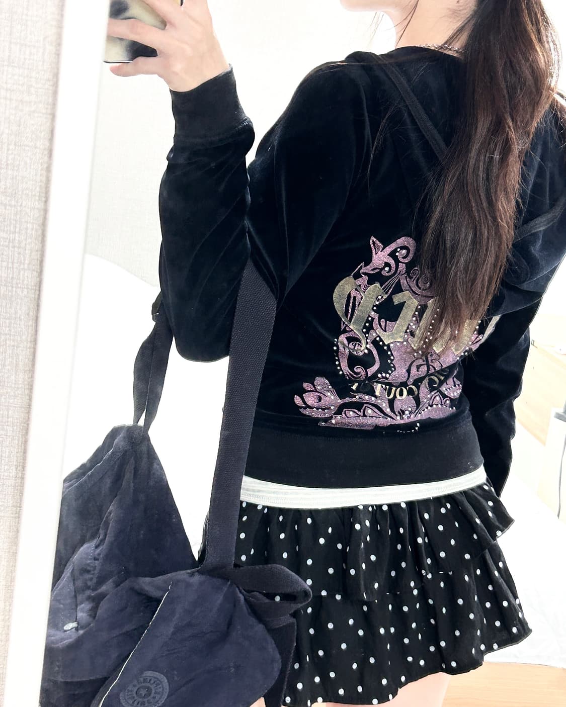 쥬시꾸뛰르 빅로고 블랙 벨벳 후드집업 상품이미지1