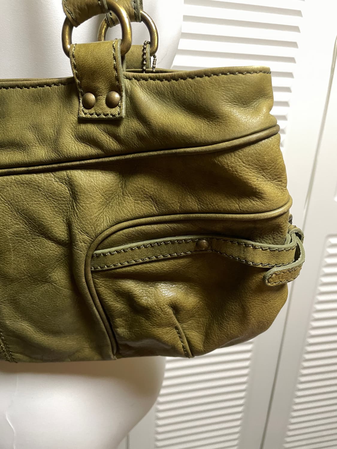 Olive Leather Vintage Shoulder Bag OS 상품이미지6