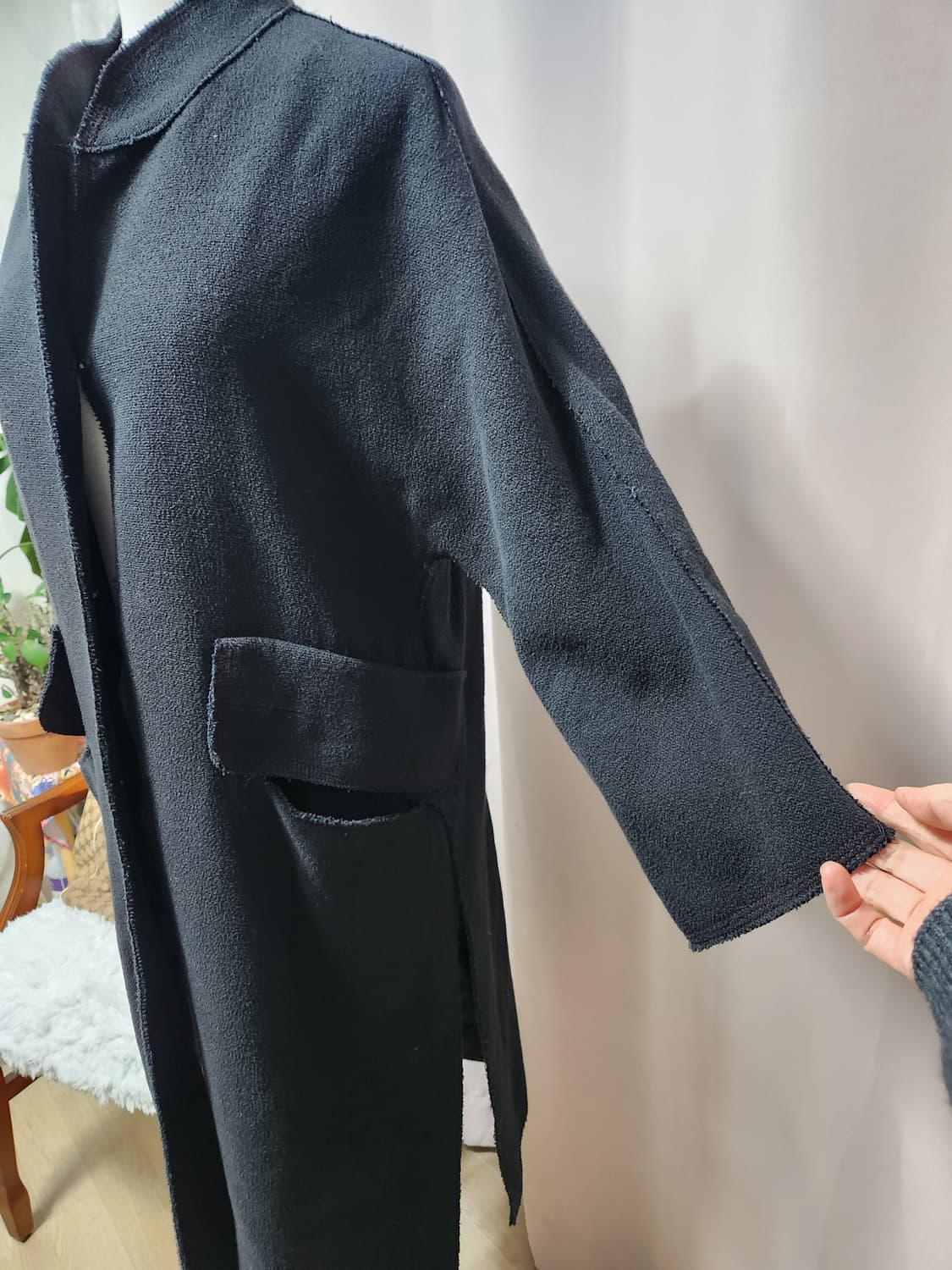 타임블랙 차이나넥 롱 코트(모+면혼방) 상품이미지4