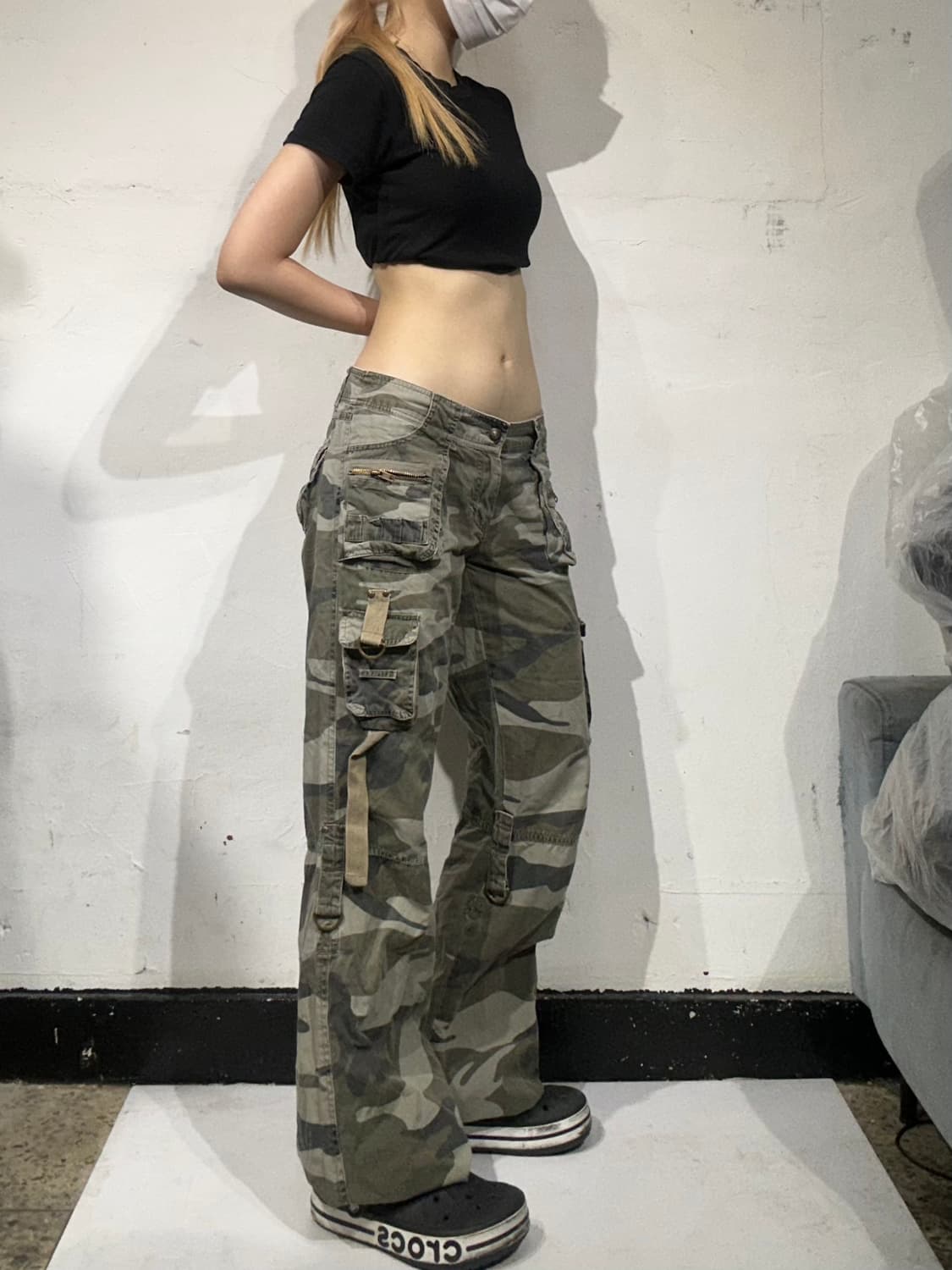 일본 빈티지 카키 카모 와이드 멀티 포켓 카고 팬츠  상품이미지1
