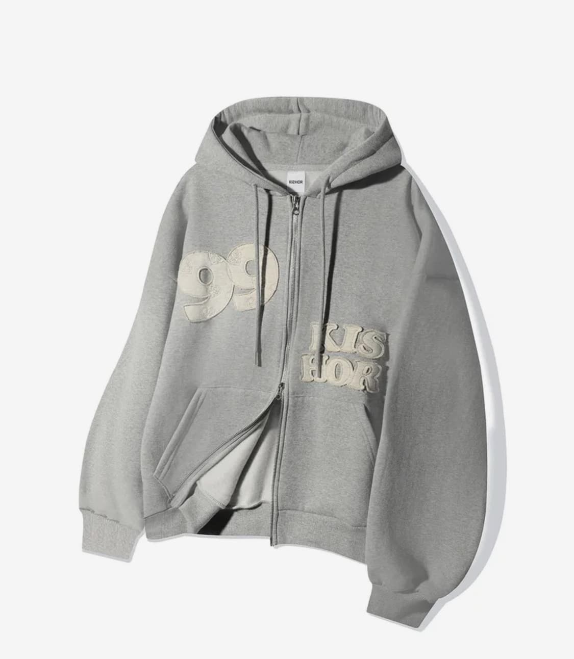 키쇼르 기모 후드집업 99 applique hood zip-up_GRAY 상품이미지1