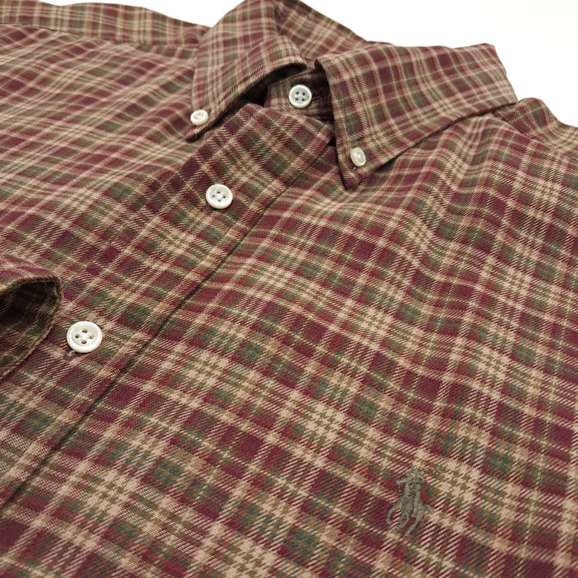CN903 2XL 폴로 랄프로렌 버건디그린 타탄체크 플란넬 셔츠 남방 상품이미지5