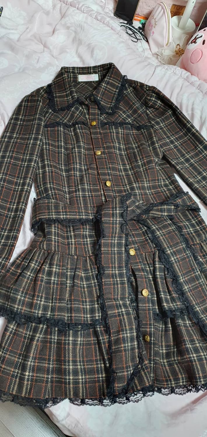 tralala 브라운 체크 원피스 상품이미지1