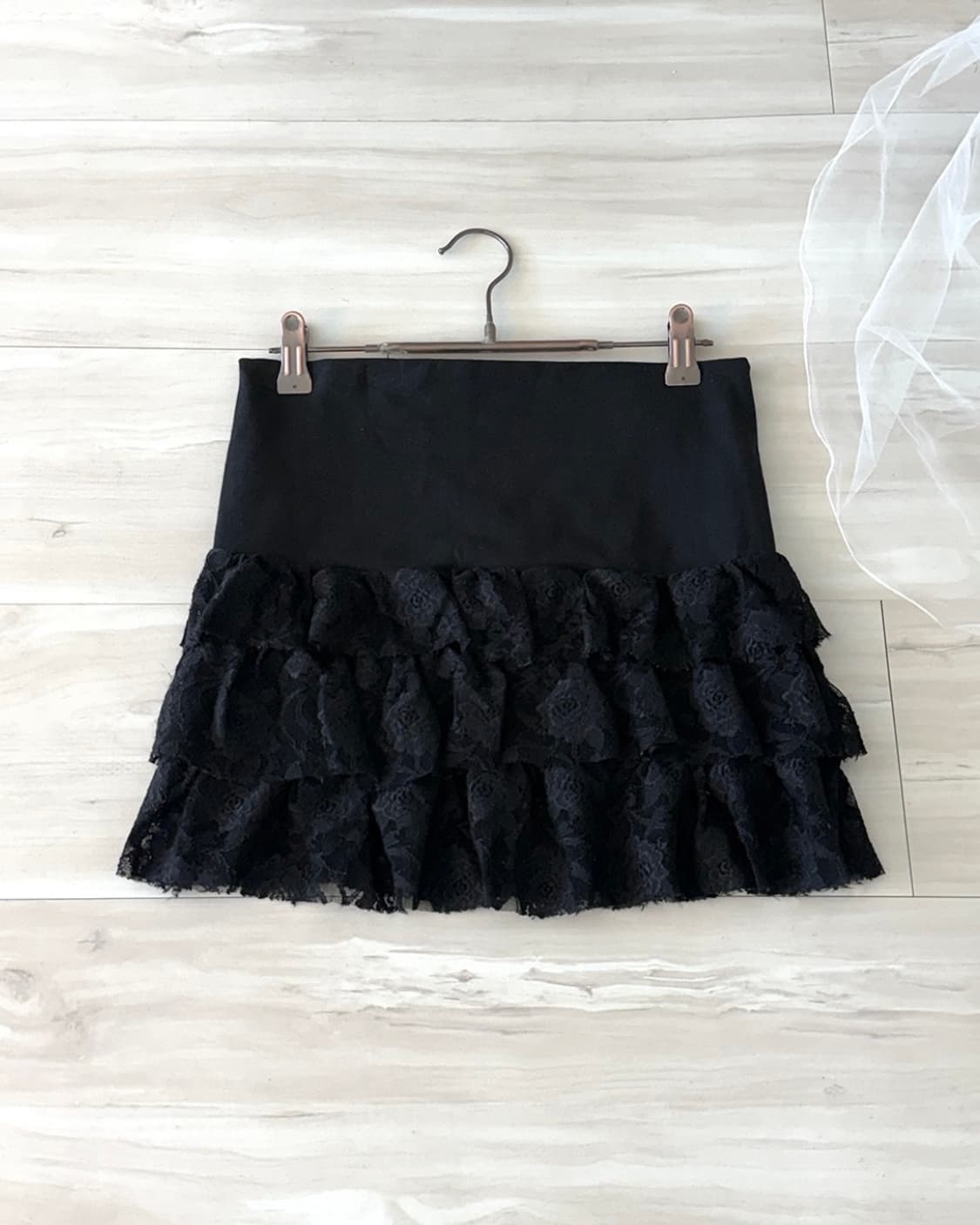 Black lace frilled mini skirt  상품이미지1