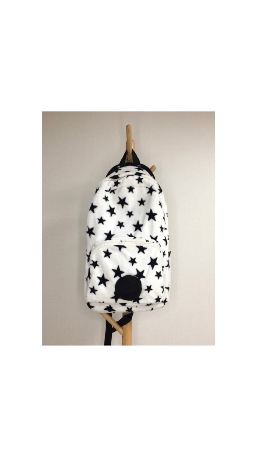 빈티지 화이트 별 무늬 후드 털 백팩 상품이미지2