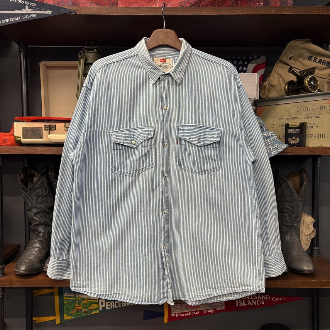 90s 리바이스 히코리 스트라이프 데님 워크셔츠 펄스냅 N736 상품이미지1