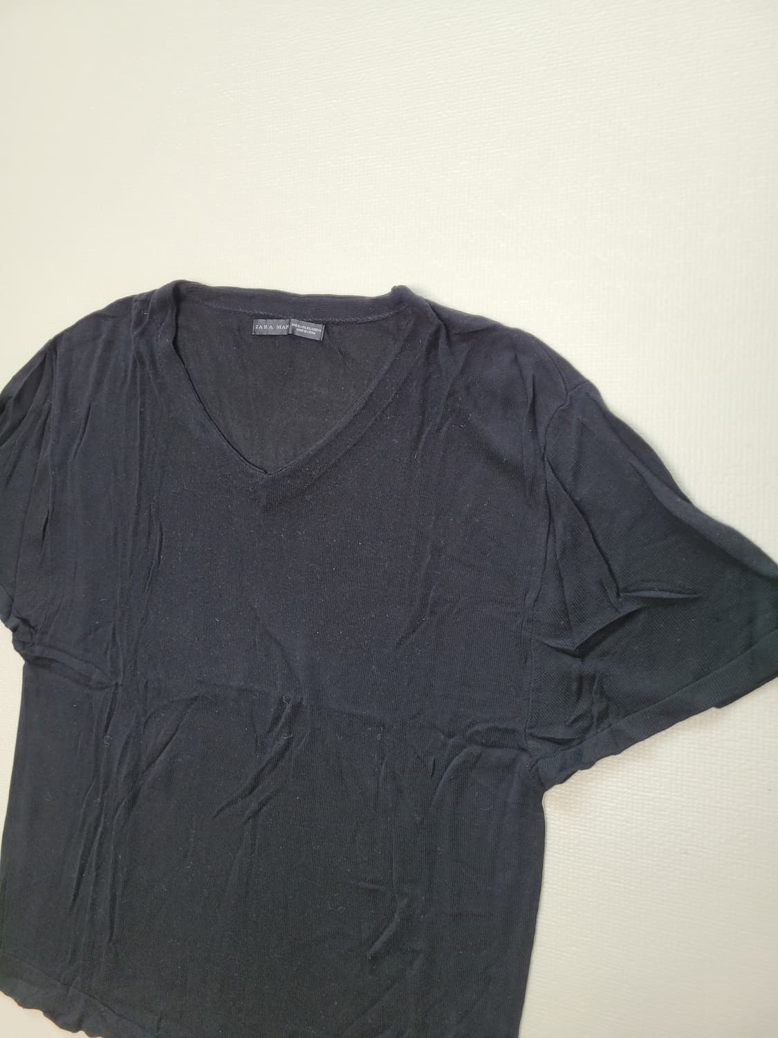 자라맨 ZARAMAN V넥 반팔 니트 105 블랙 상품이미지3