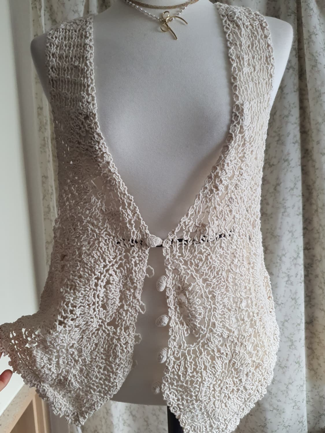 [빈티지] 아이보리색 크로셰 뜨개 조끼 빈티지 스타일 상품이미지2