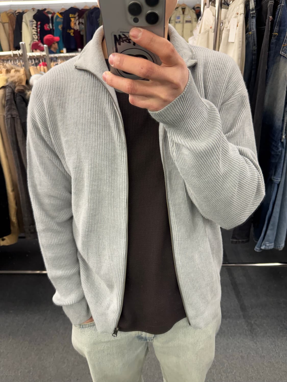 S)Japanese vintage 그레이 니트 집업 상품이미지1