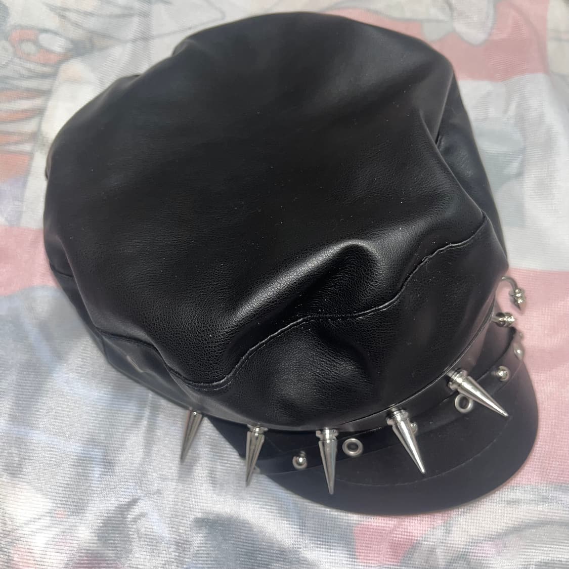 Punk Piercing Leather Cap Beret 상품이미지2