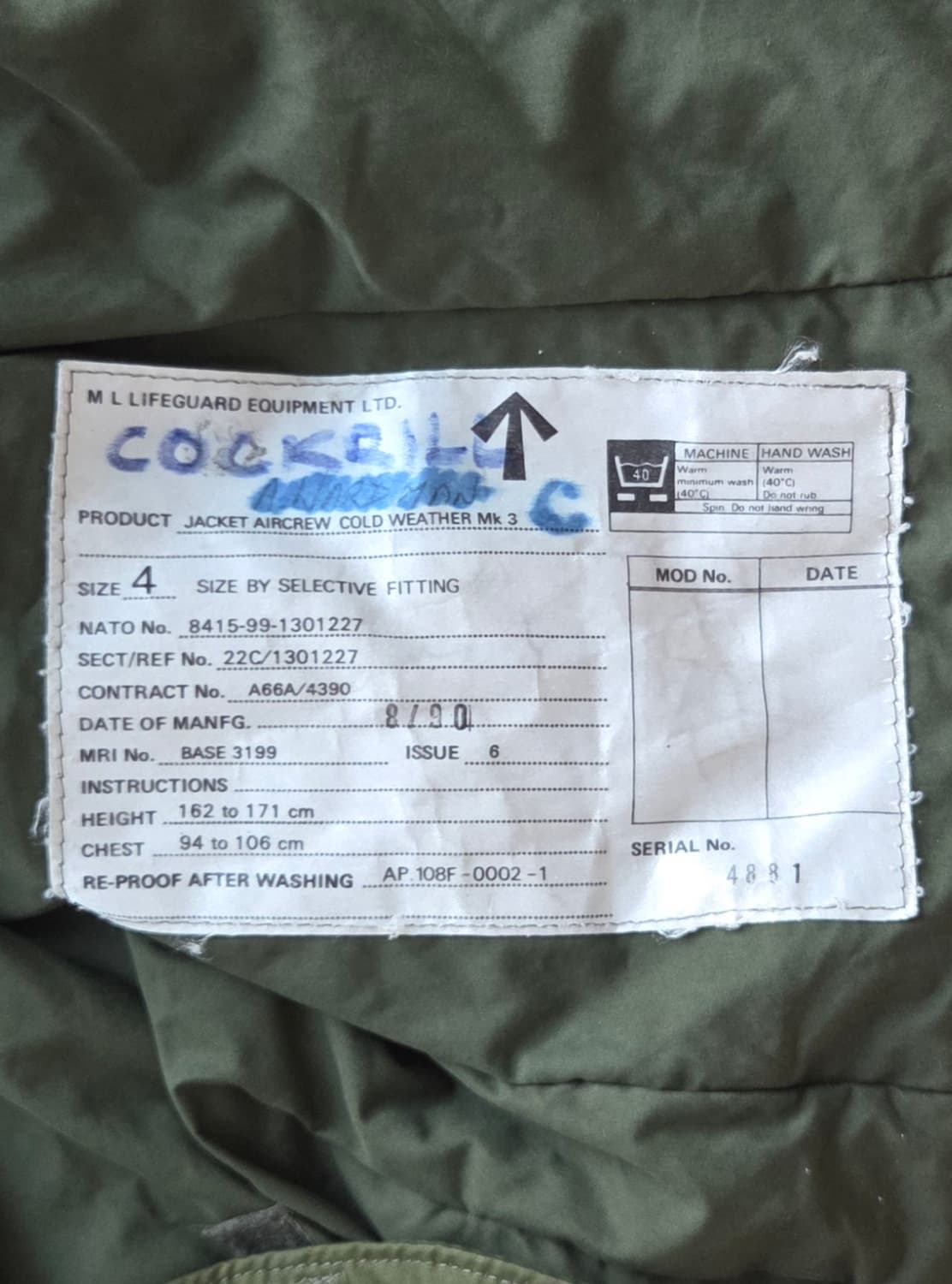 1990 OG 영국군 RAF MK3 콜드 웨더 자켓 상품이미지4