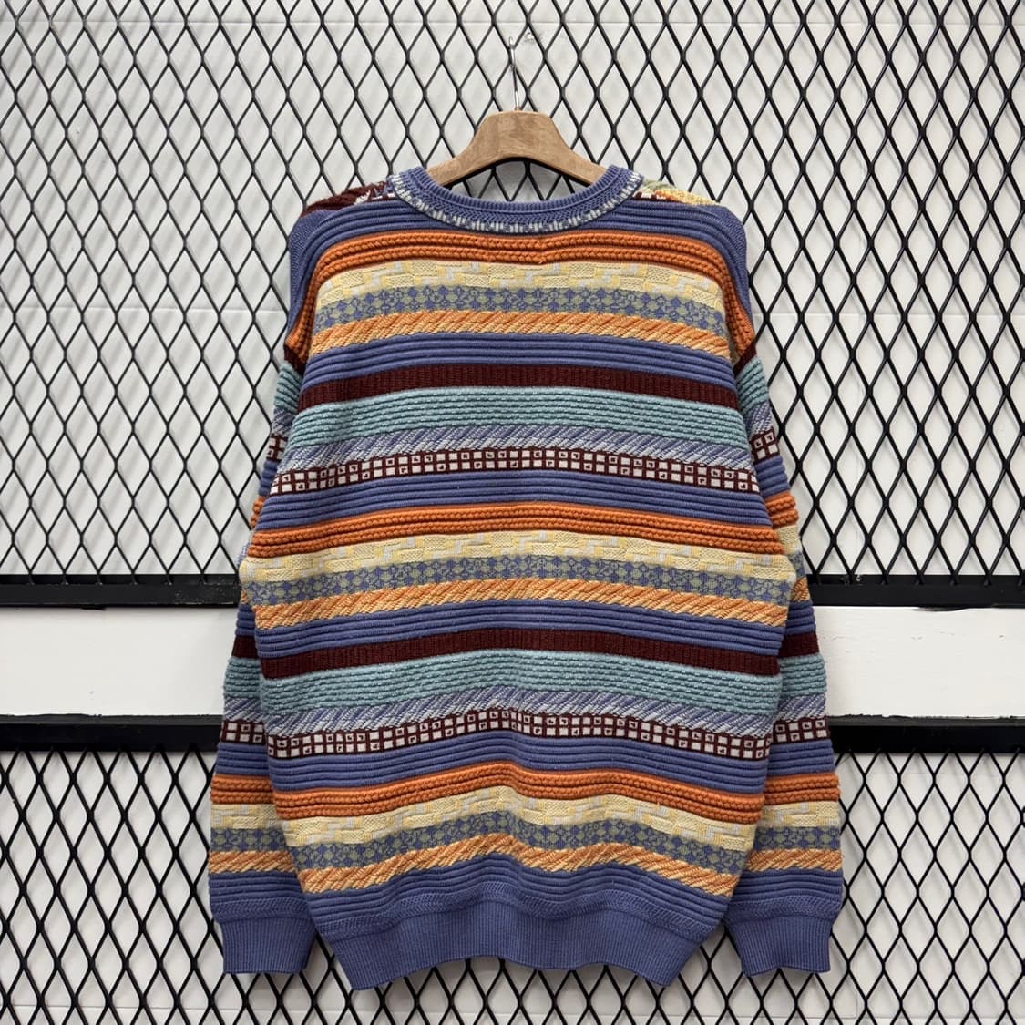 JPN VTG 멀티 패턴 울 니트 스웨터 케이블 디테일 퍼플 상품이미지2