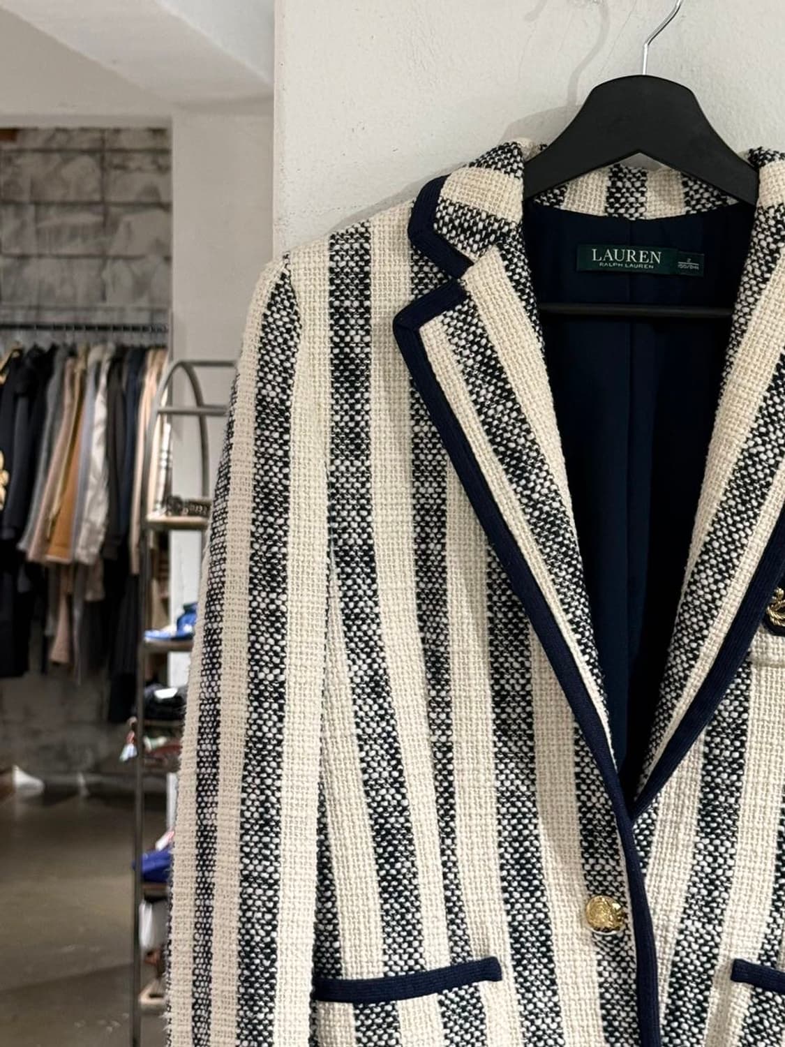 로렌 랄프로렌 아이보리 스트라이프 코튼 파이핑 블레이저 상품이미지2