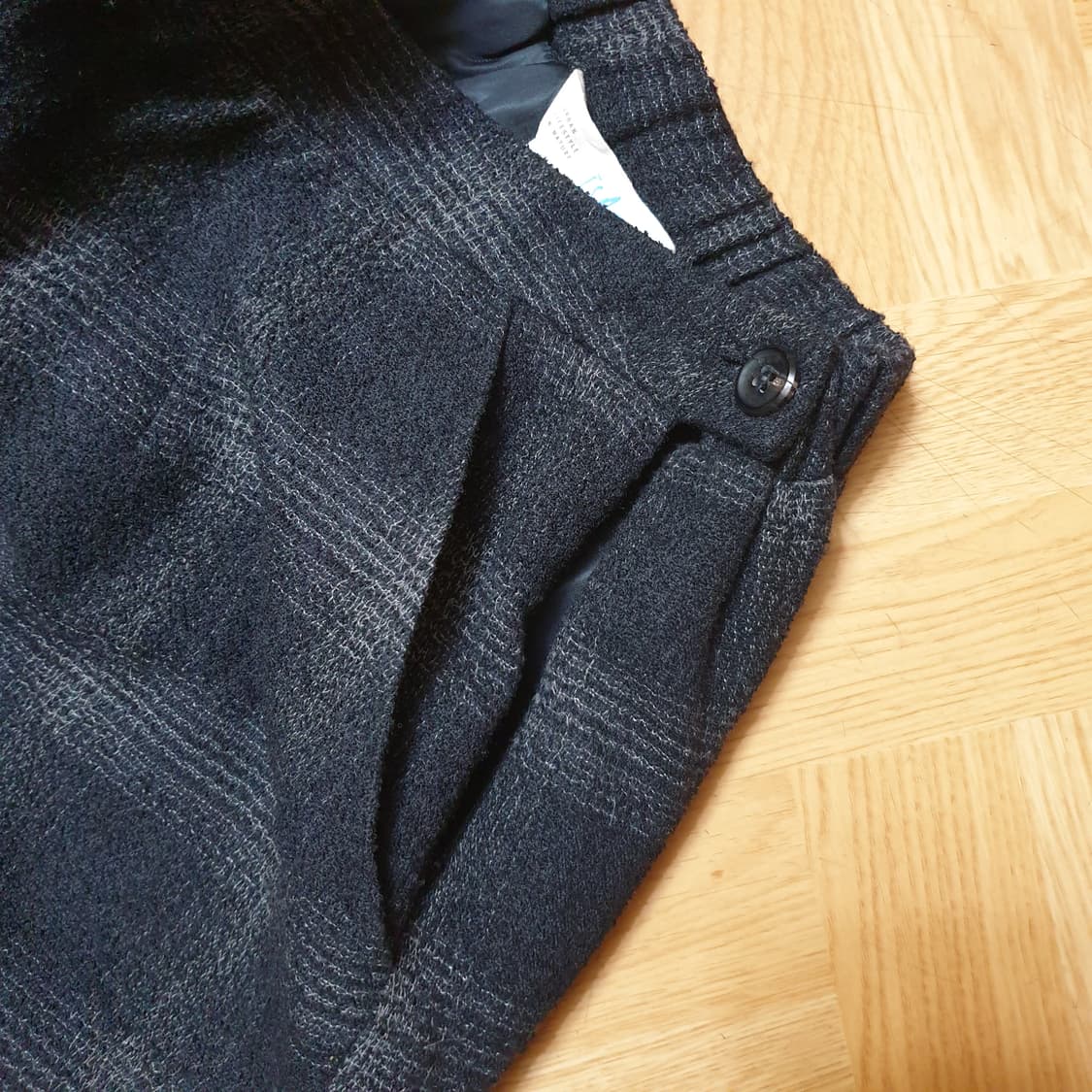 isae 이새 글렌체크 뒷밴딩 얇은 모직 크롭 배기팬츠 배기바지 상품이미지5