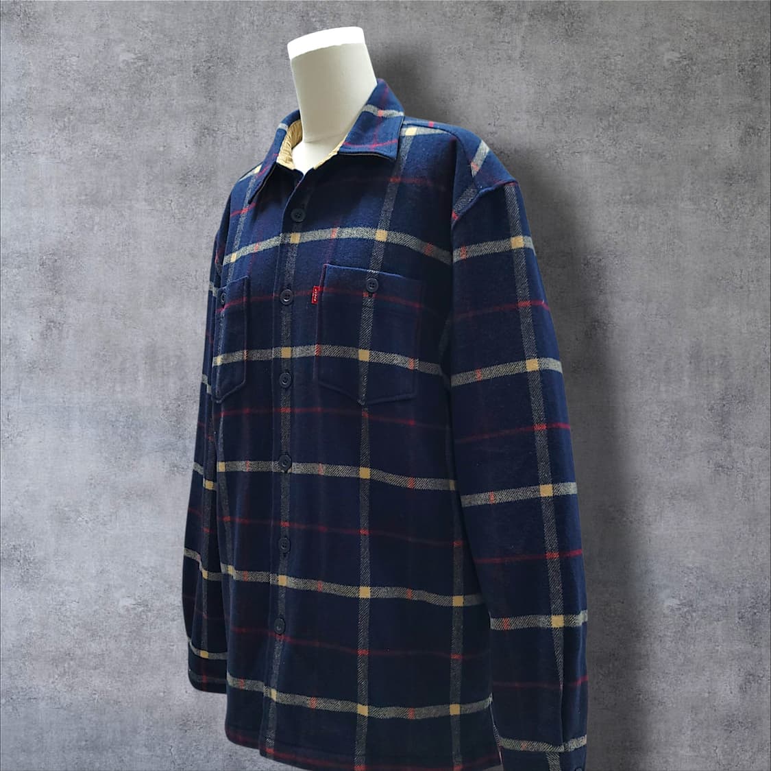[105/XL] 리바이스 네이비 체크 모직 플란넬 셔츠 자켓 상품이미지3