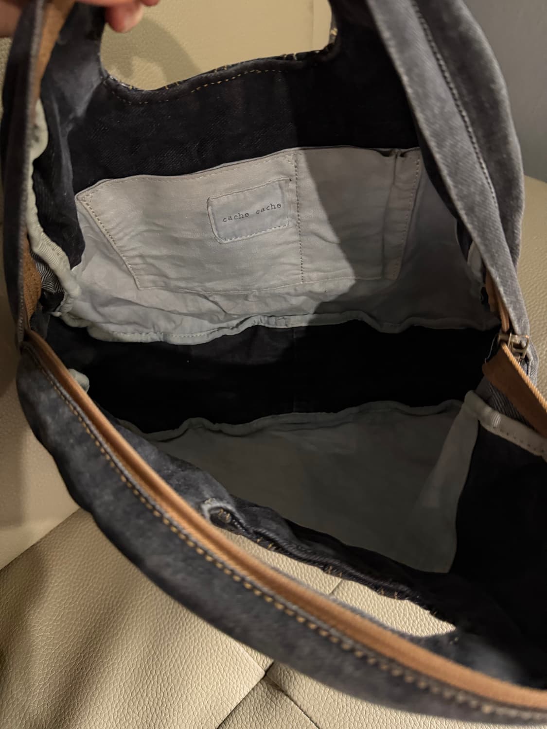 stitch detail denim panel hand bag 상품이미지5