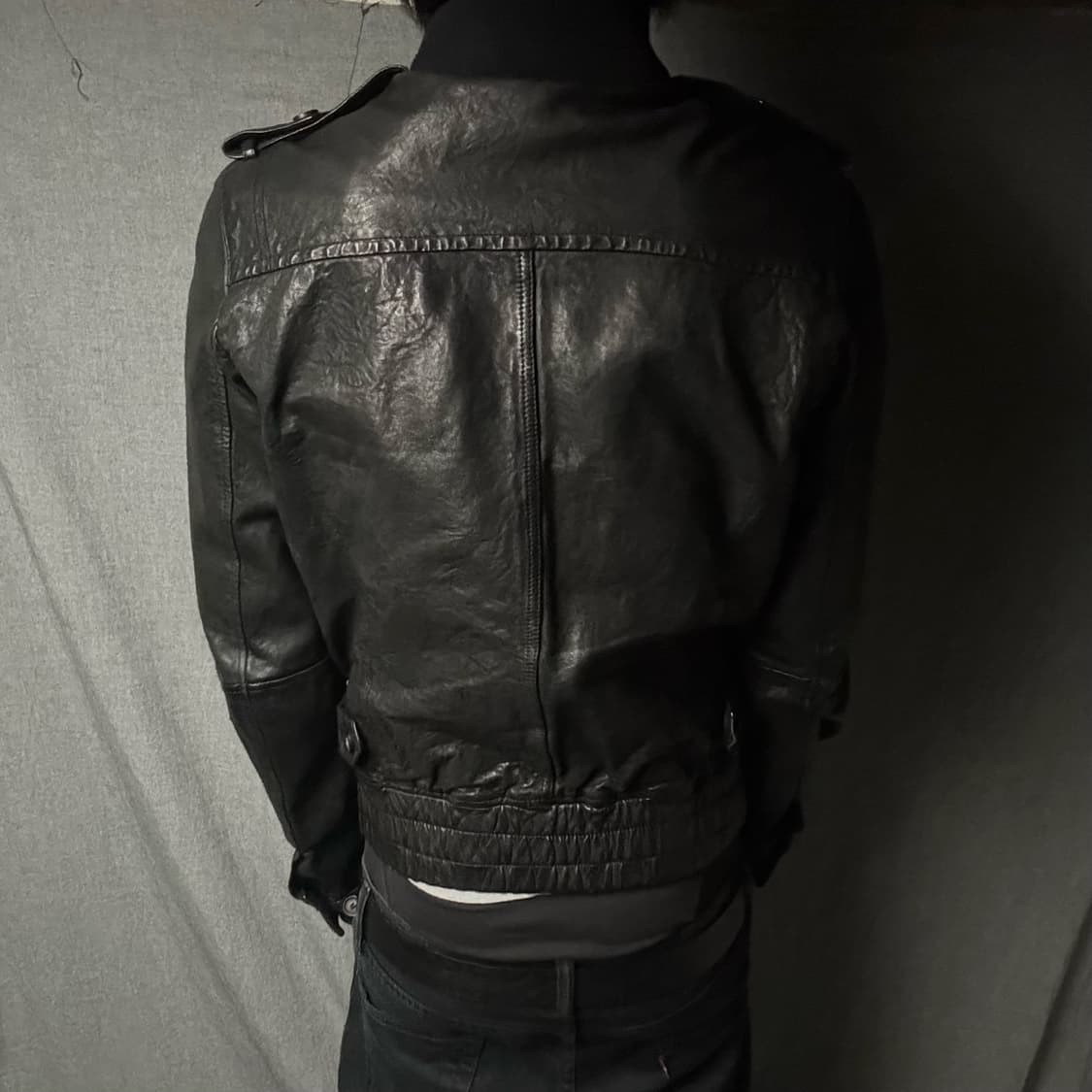 high neck lamb skin leather jacket 상품이미지6
