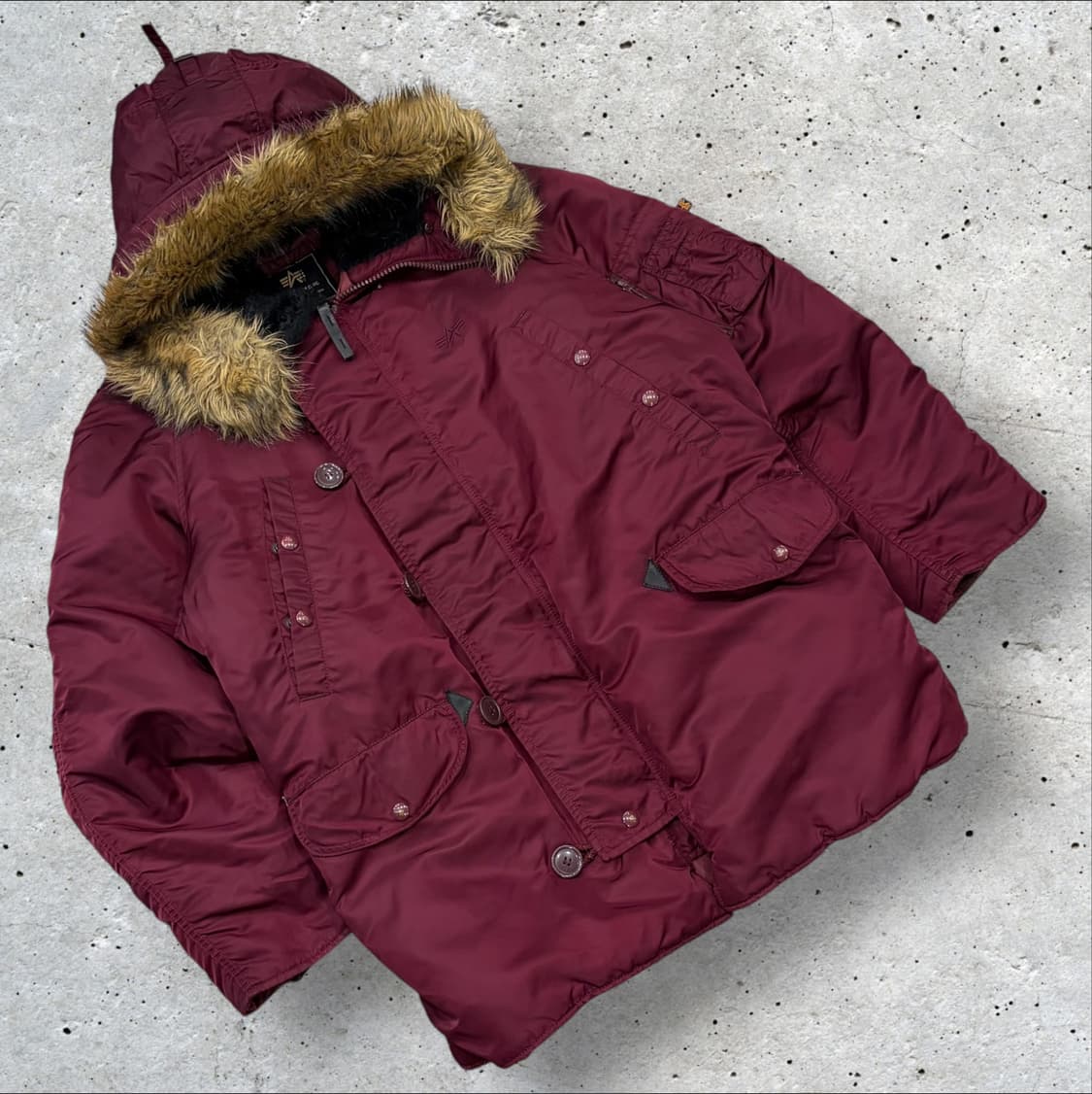 [L] 알파인더스트리 N-3B 마룬색 패딩 점퍼 후드 퍼 D231 상품이미지1