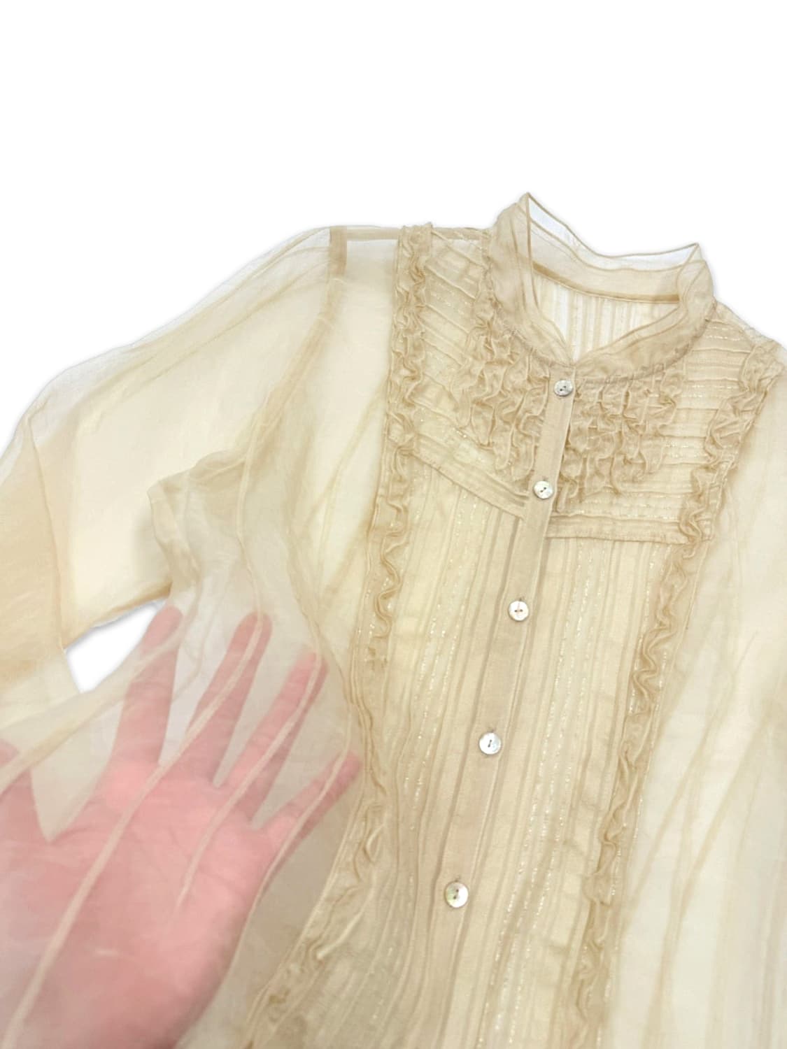 빈티지 시스루 옐로우 라인 프릴 셔츠 블라우스 상품이미지4