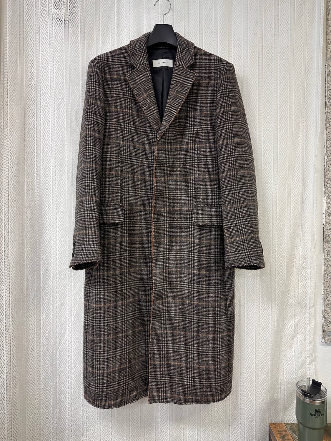 (M)토니웩 크루도 커팅 체크 울 코트 브라운 상품이미지1