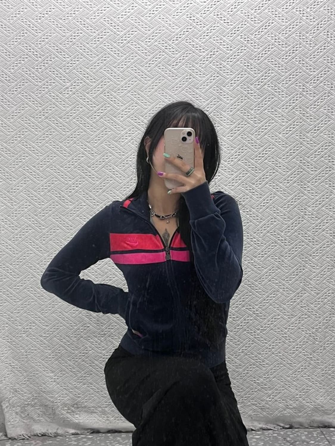 나이키 Y2K 레트로 라인 배색 벨벳 트랙탑 집업 XS C07096 상품이미지1