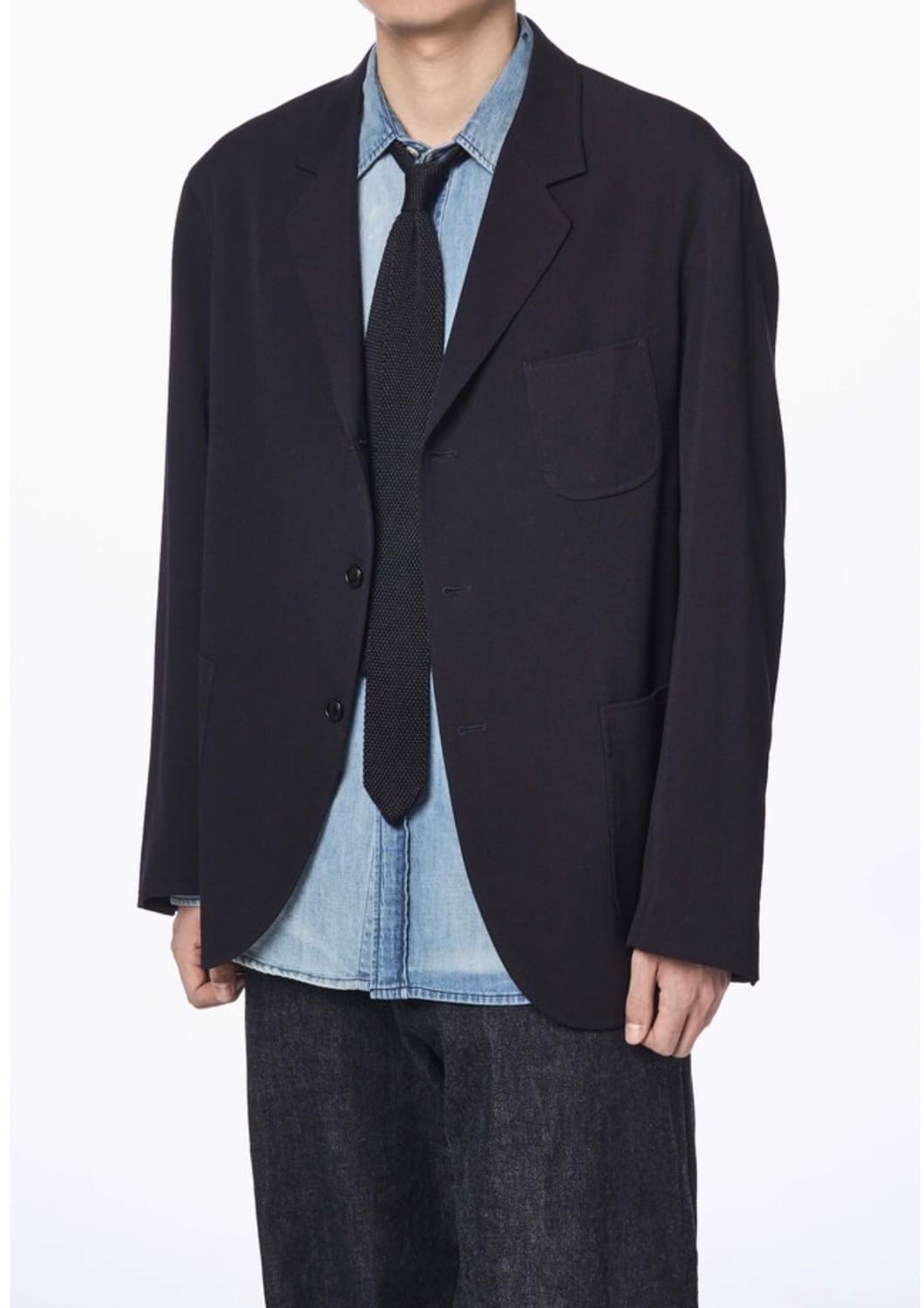 [os] 이얼즈어고 실크 니트 타이 솔리드 네이비 상품이미지1