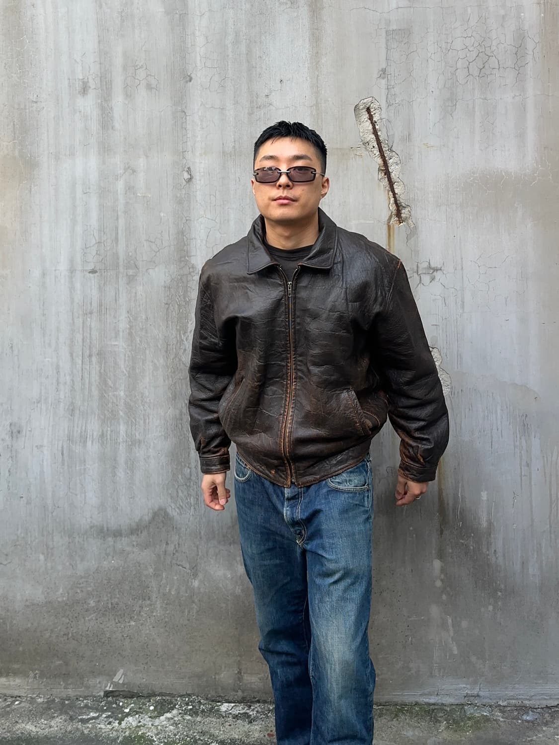 90’s Japanese cow-leather aged jacket 상품이미지2