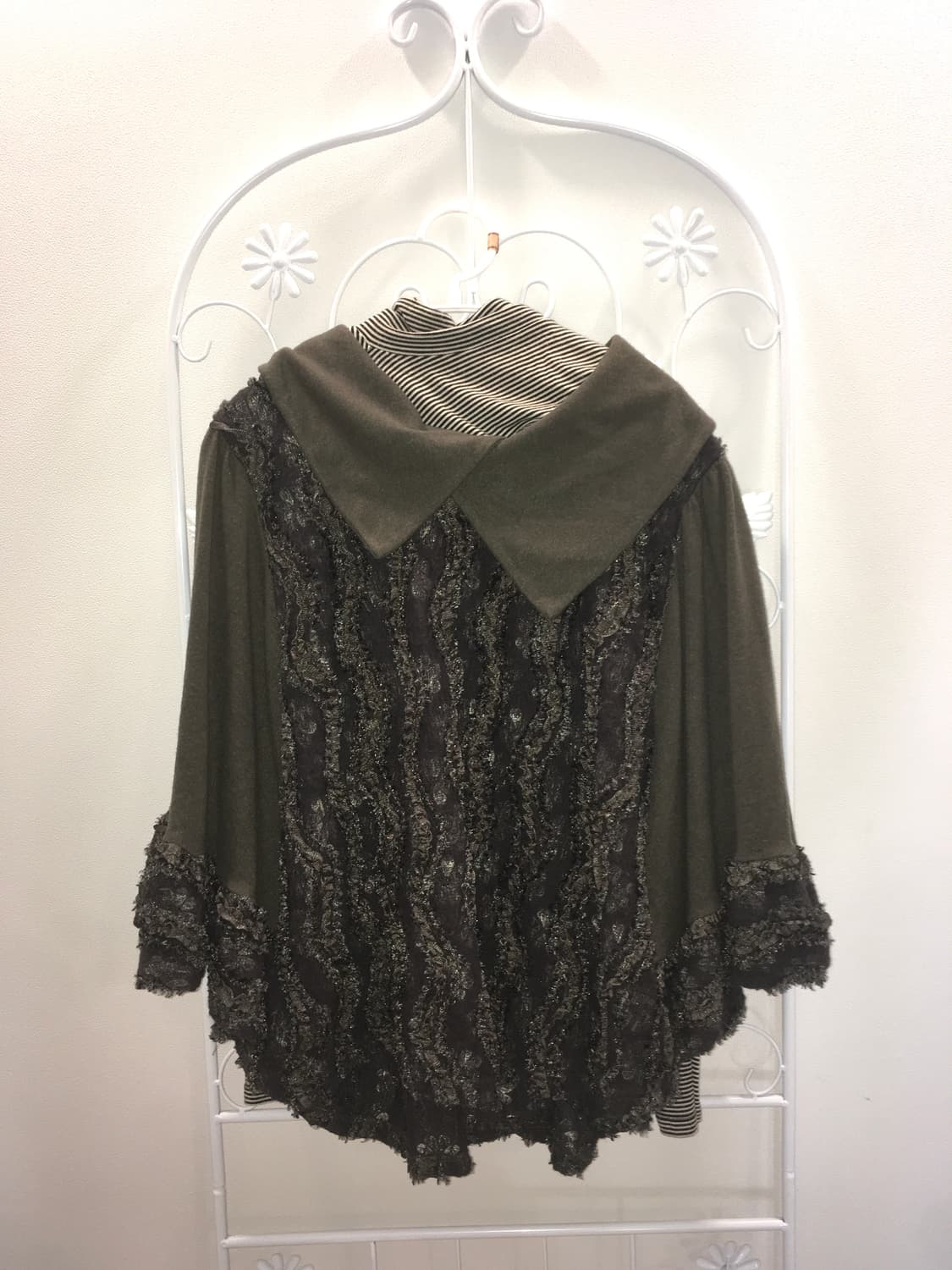 jpn vintage khaki frill beads cape knit 상품이미지5