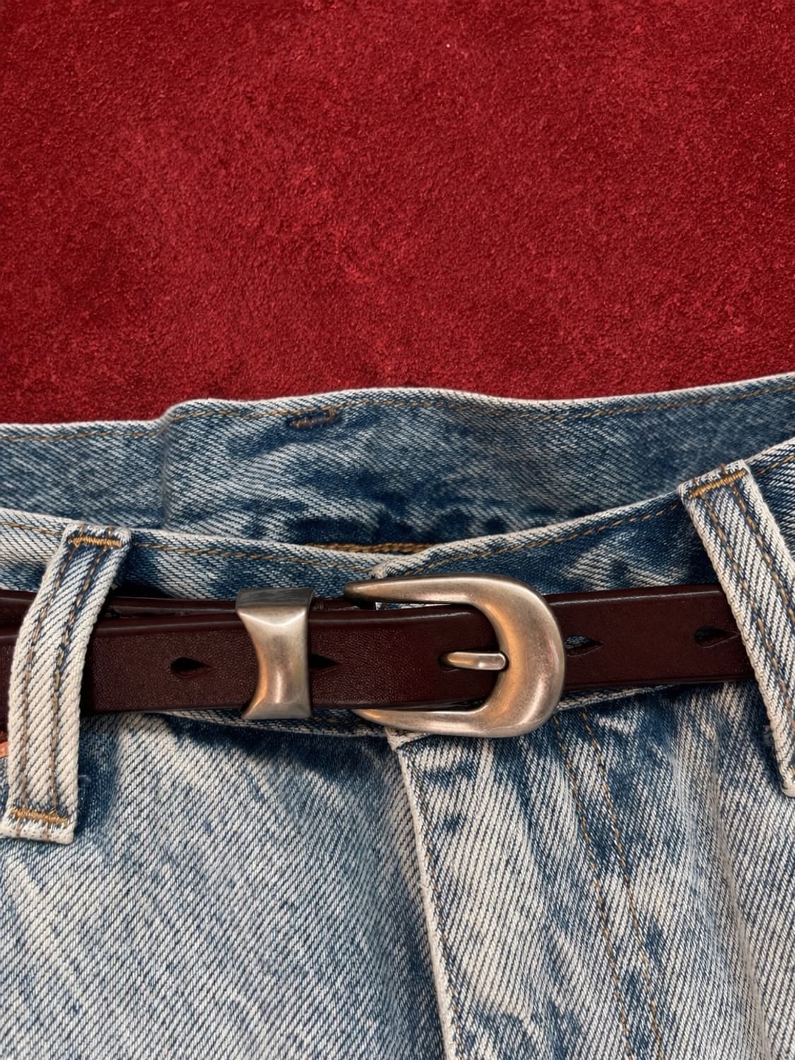 러스틱 버건디 슬림 가죽벨트 상품이미지2