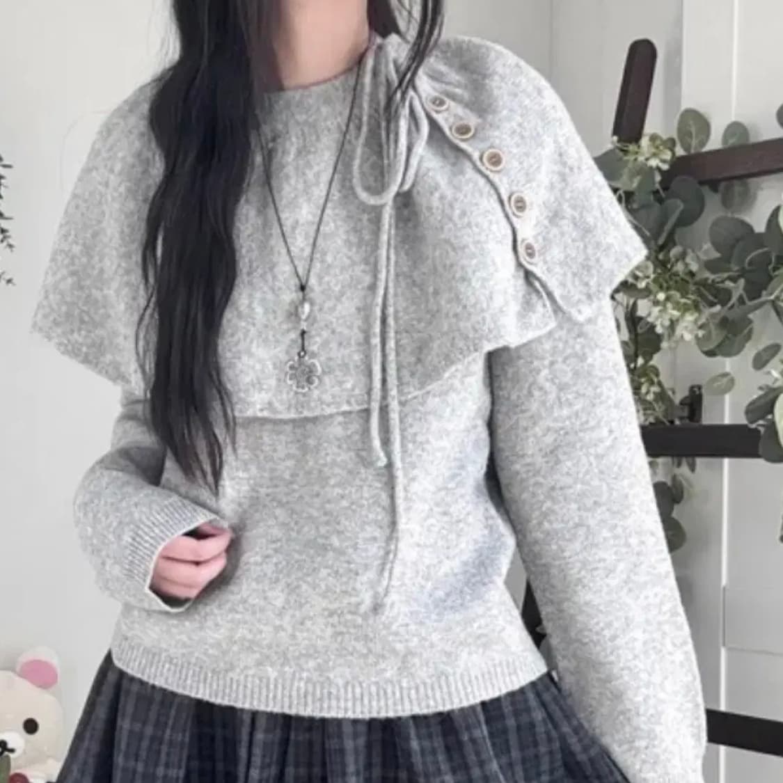 에이블리 판쵸 케이프 니트 그레이 상품이미지1